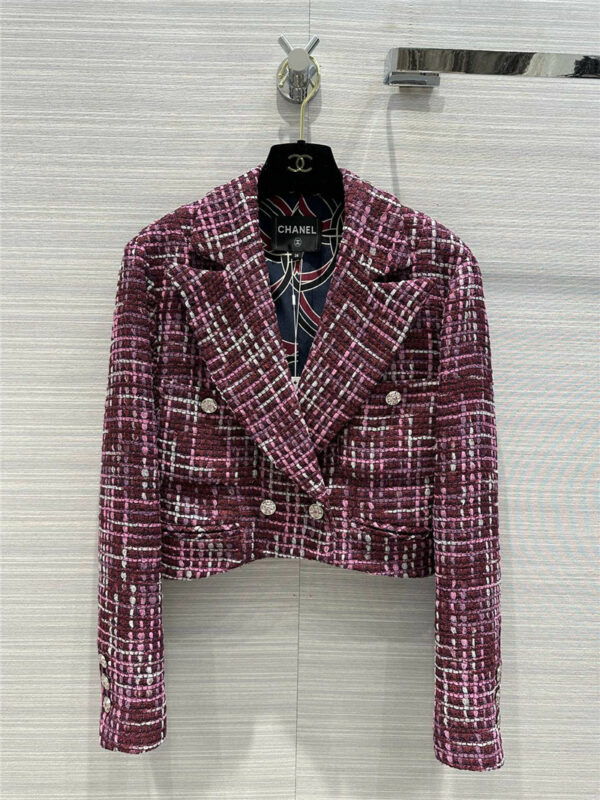 chanel red gradient color yarn woven soft tweed small coat