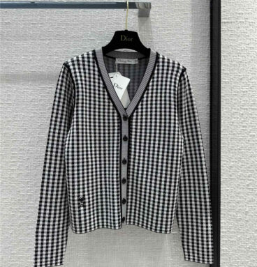 dior black and white small plaid knitted cardigan