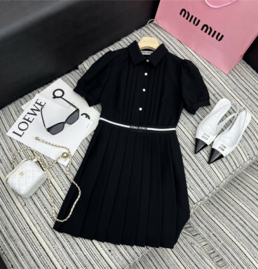 miumiu new letter lapel puff sleeve dress