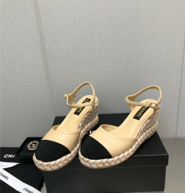 Chanel Mary Jane hollow wedge sandals