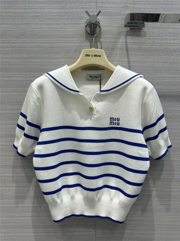 miumiu navy collar striped top