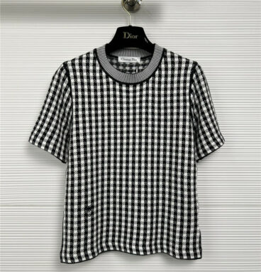 Dior houndstooth silk and cashmere short-sleeved top
