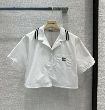 miumiu logo-embroidered cropped cotton-poplin shirt