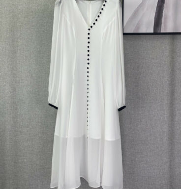 loewe new black button silk white dress