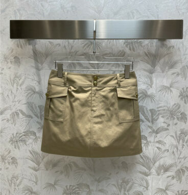 celine khaki high waist double pocket skirt