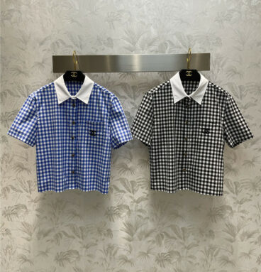 chanel lapel color contrast plaid short-sleeved shirt