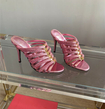valentino rhinestone high heel slippers