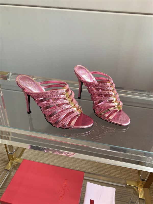 valentino rhinestone high heel slippers