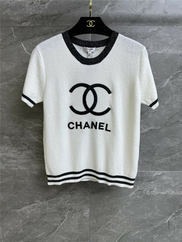 chanel logo round neck letter embroidery top