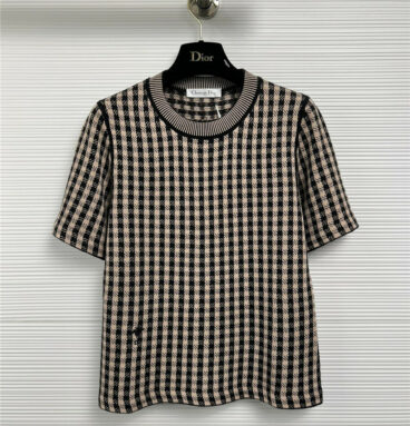 Dior houndstooth silk and cashmere short-sleeved top