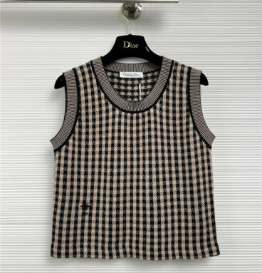 dior houndstooth silk and cashmere tank top