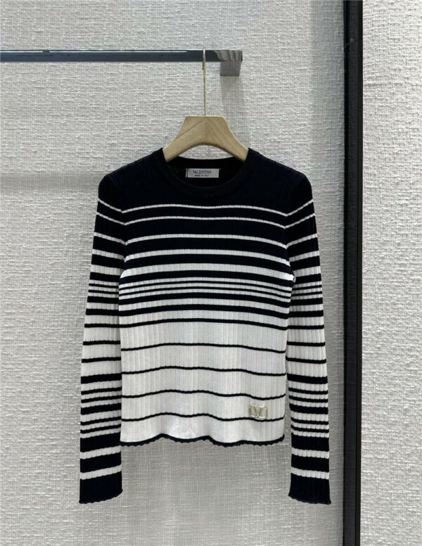 valentino color contrast striped knitted long-sleeved top