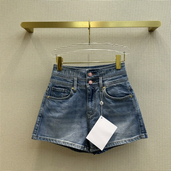 Chanel high waist letter embroidered denim shorts