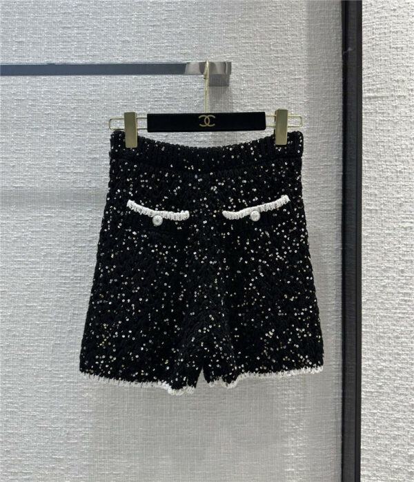 Chanel black and white sequined knitted shorts