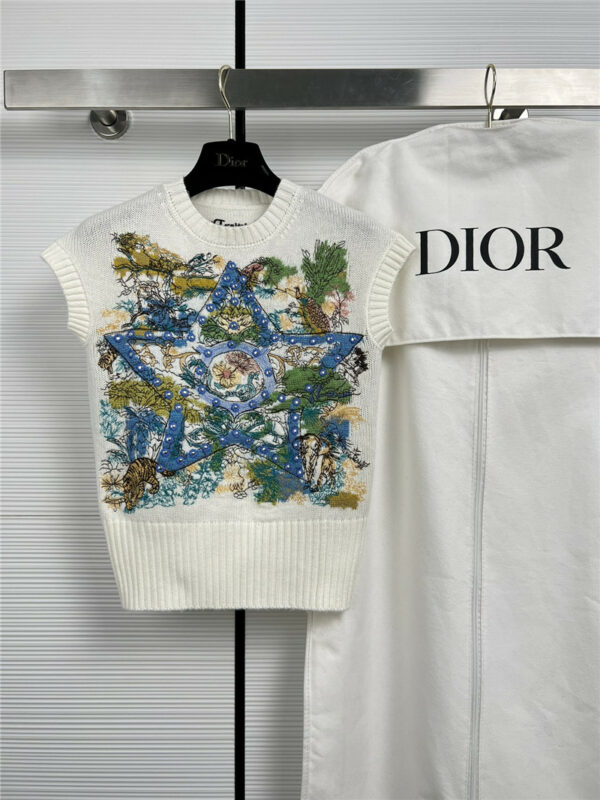 dior star floral embroidery knitted vest