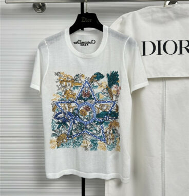 dior star floral embroidered linen jersey top