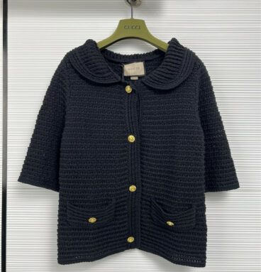 gucci open-crochet cotton and linen-knit short-sleeved top