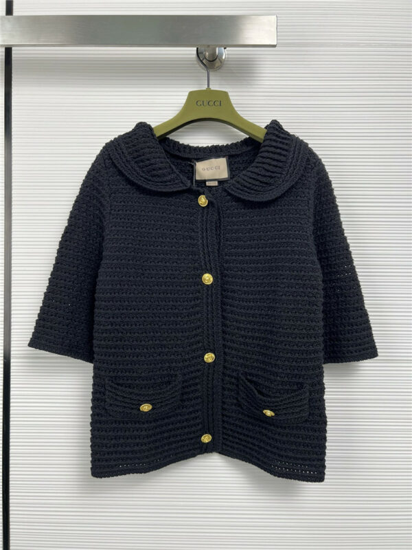 gucci open-crochet cotton and linen-knit short-sleeved top