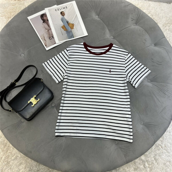 YSL Small Embroidered Stripe Short Sleeve T