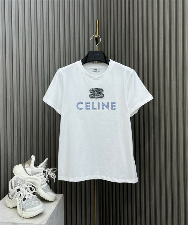 celine hot diamond embroidery beaded T-shirt