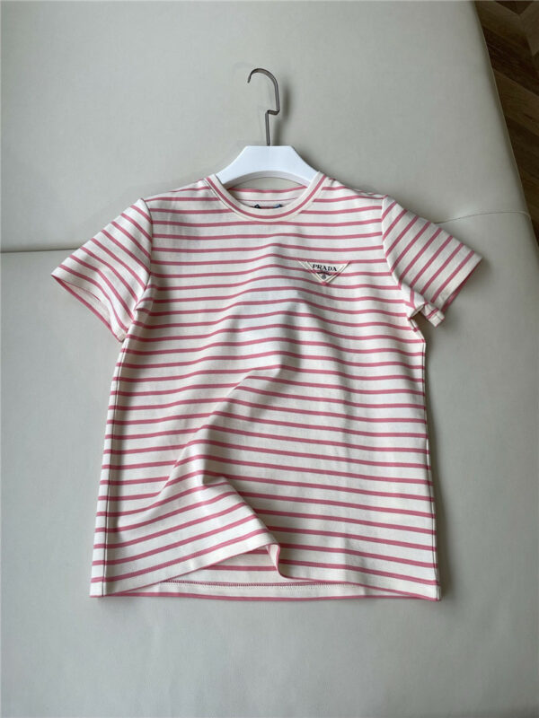 prada pink and white striped short-sleeved T-shirt