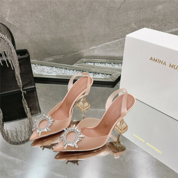 AMINA MUADDI rhinestone buckle heeled slides