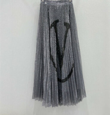 valentino new sequin color matching logo pleated skirt