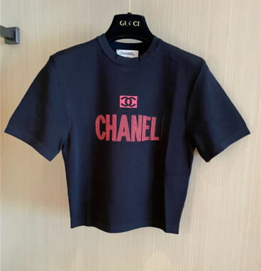 chanel letter logo jacquard knit short sleeves