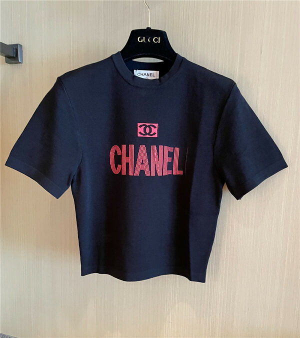 chanel letter logo jacquard knit short sleeves
