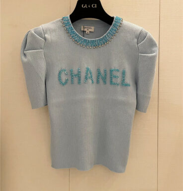 Chanel new puff sleeve knitted short sleeve