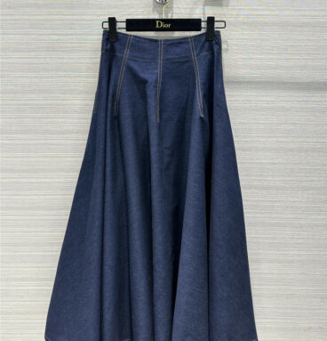 dior raw blue denim long skirt