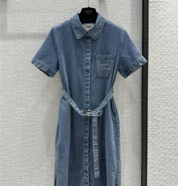 fendi vintage wash blue denim shirt collar dress