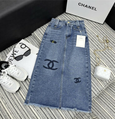 Chanel new embroidered logo letter denim skirt