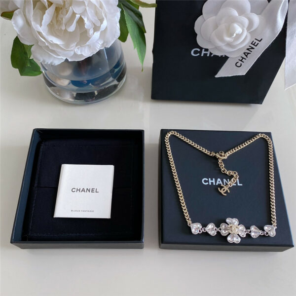 Chanel Four Leaf Flower Double C Heart Necklace