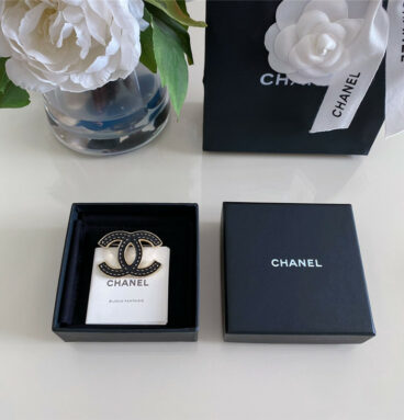 Chanel black gold double C brooch