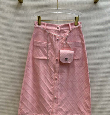 Chanel plaid pink single breasted skirt
