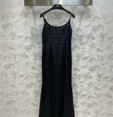 Chanel black printed dress with straps