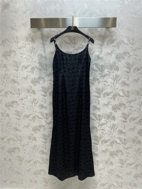 Chanel black printed dress with straps