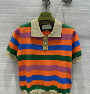 Gucci candy color summer color contrast striped polo shirt