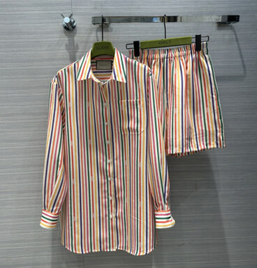 gucci candy color summer rainbow striped shirt set