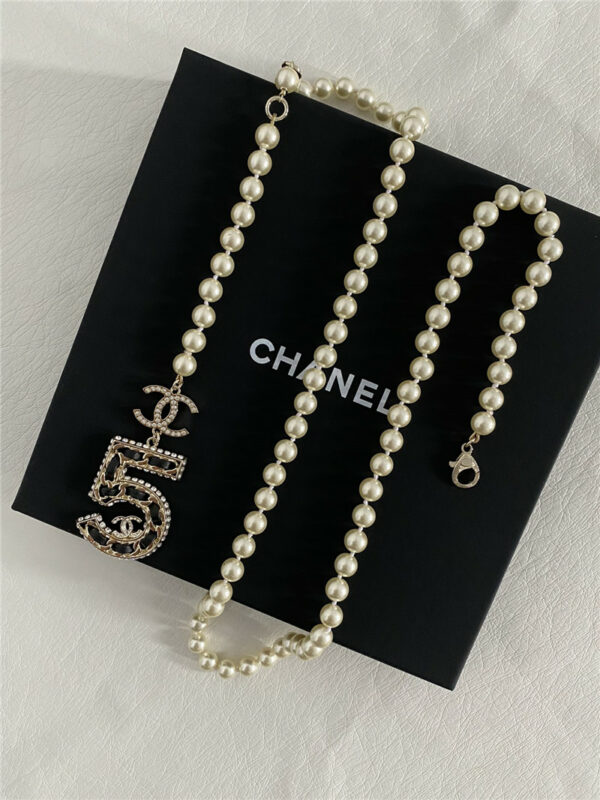 Chanel No. 5 pearl necklace