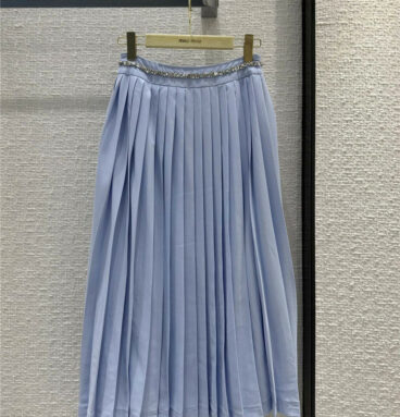 miumiu rhinestone waist-embellished pleated maxi skirt