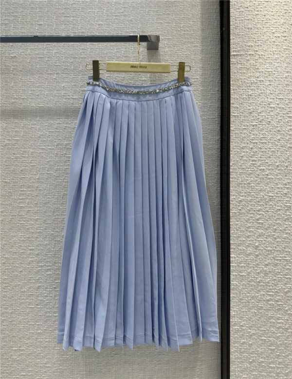 miumiu rhinestone waist-embellished pleated maxi skirt