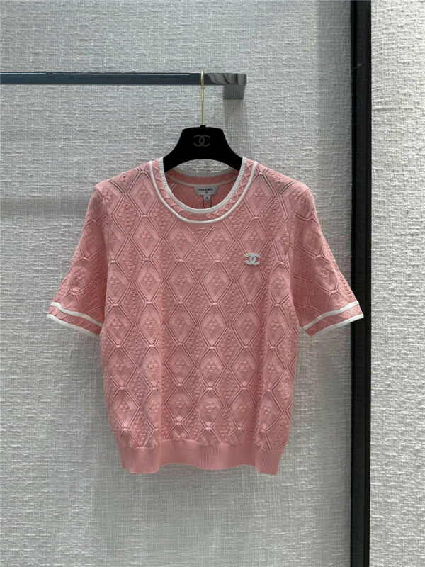 chanel round neck short sleeve knitted top