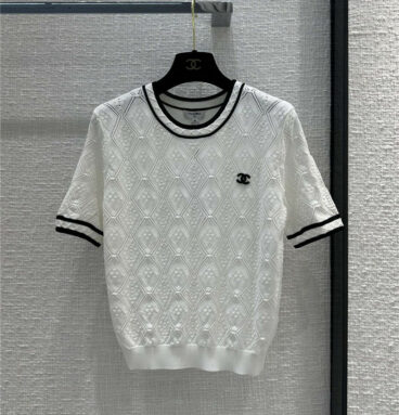 chanel round neck short sleeve knitted top