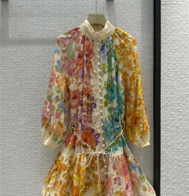 ZIMM spring-summer multicolored floral-print linen dress