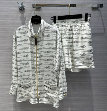 louis vuitton LV chain printing logo printing silk shirt + shorts set