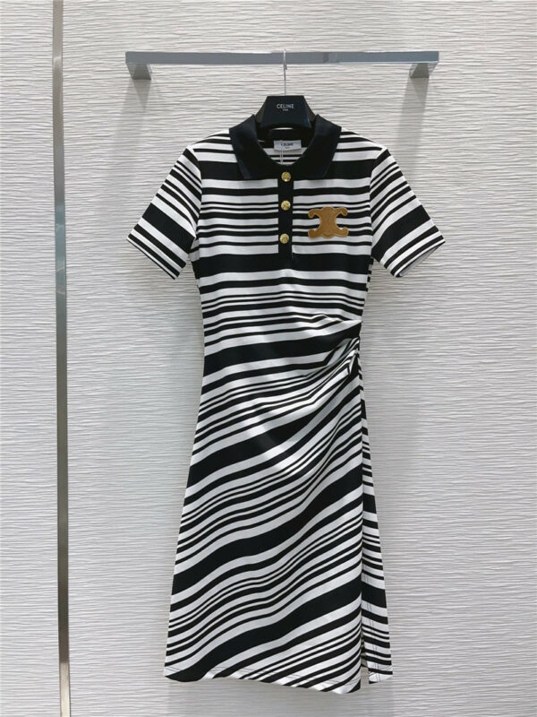 celine irregular striped pleated dress