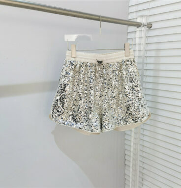 prada heavy industry sparkling sequins elastic high waist shorts