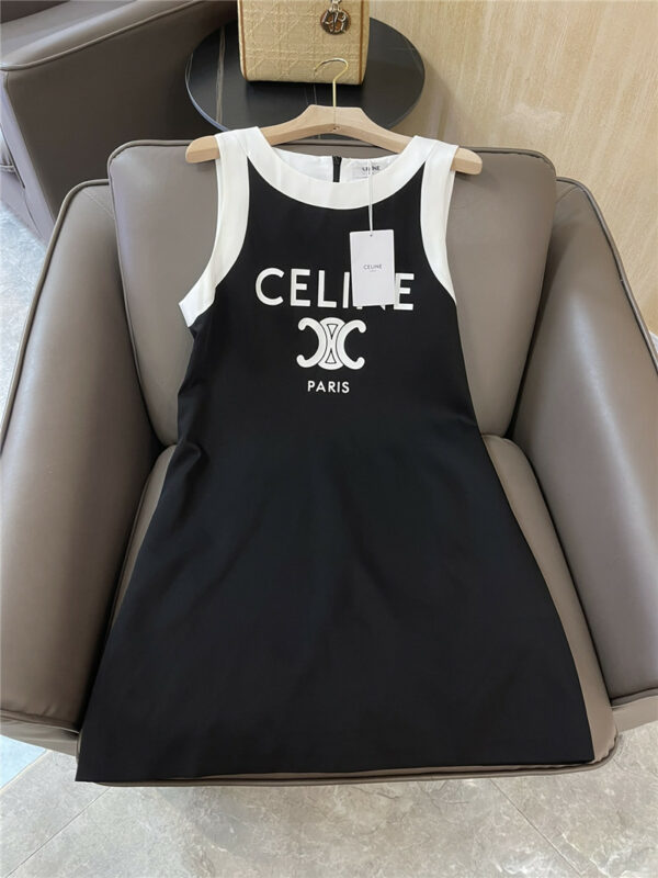 celine letter print sleeveless vest dress